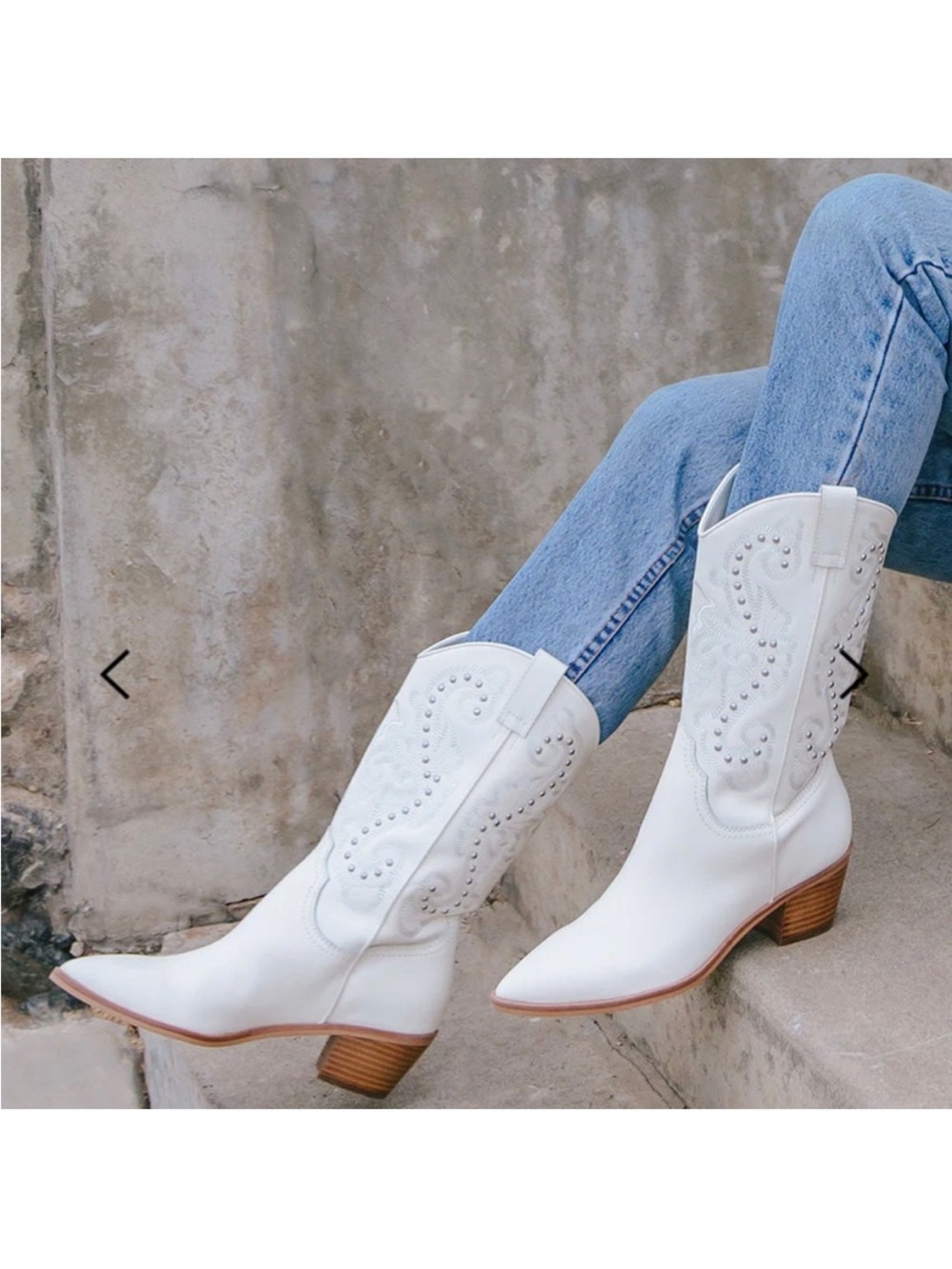 Dolce Vita White Studded Mid-Calf Western Heeled Boots